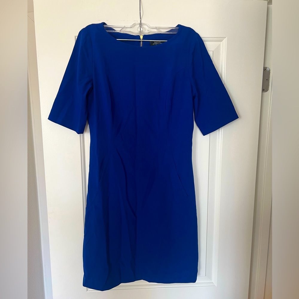 Tahari Arthur Levine Blue work dress 4 petite